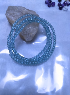 蓝磷灰手串四圈   天然磷灰石湖蓝色石头珠子手链圆珠女士款