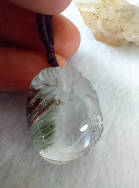 天然千层绿幽灵蝙蝠福在眼前吊坠原石毛衣链项链挂坠送朋友男女