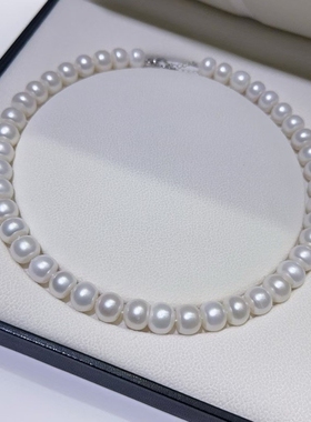 淡水10-12mm左右馒头珠淡水珍珠项链，强光厚馒头饱满几乎无暇