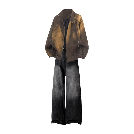 拉夏贝尔休闲运动套装男士秋季新款夹克搭配牛仔裤潮牌帅气两件套