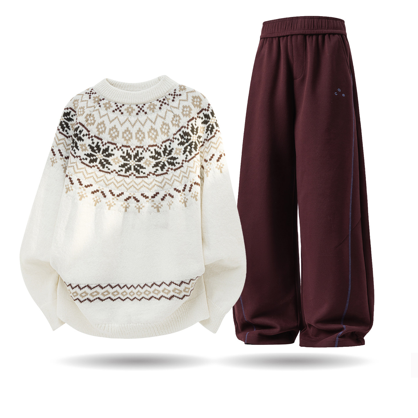 拉夏贝尔休闲运动套装男女秋冬新款费尔岛针织毛衣搭卫裤两件套潮,淘宝优惠券,粉丝福利购,淘宝优惠卷