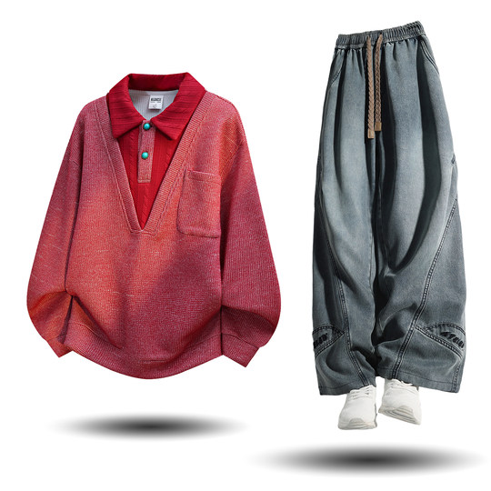 La Chapelle gefälschter zweiteiliger POLO-Shirt-Anzug für Männer und Frauen, Herbst und Winter 2025, neues trendiges, lässiges, lockeres Set