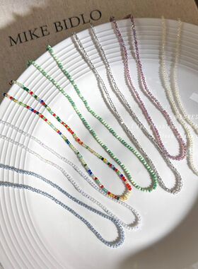 满天星波光粼粼彩色米珠串珠项链2024新款高级感锁骨链细素链颈链