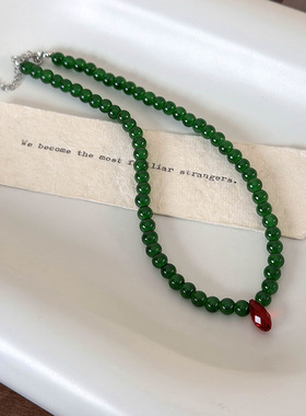 网红同款中式复古绿色串珠项链红色雨滴choker国潮显白锁骨链配饰