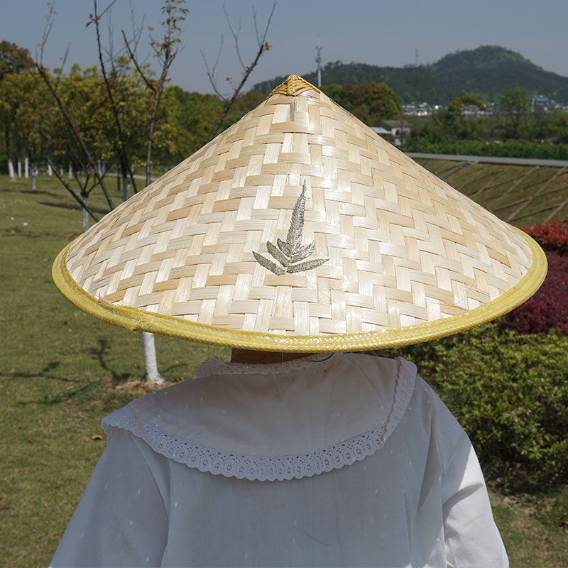 竹编斗笠帽夏季户外农民遮阳防晒大檐草帽舞蹈道具可印字定制logo_虎窝淘