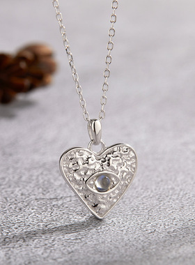 S925纯银天然蓝宝石月光石石榴石珍珠彩宝项链女法式小众心形新款