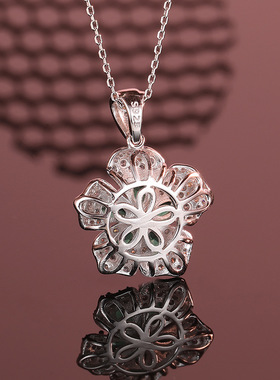 时尚百搭925纯银花瓣项链女镶绿宝石项饰清新小众设计厂家现货