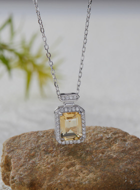 S925纯银香水瓶项链吊坠天然彩宝石精致轻奢锁骨链高级感不掉色女