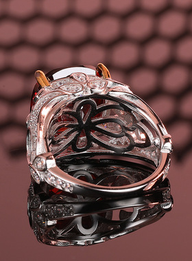 新品红宝石925纯银戒指女仿真钻戒奢华高端网底设计满钻彩宝戒指