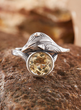 天然彩宝紫水晶黄水晶托帕石戒指女s925纯银泰银色狐狸食指戒批发