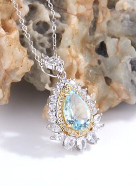 意大利工艺宫廷风s925纯银镶天然托帕石吊坠女天然宝石跨境热卖