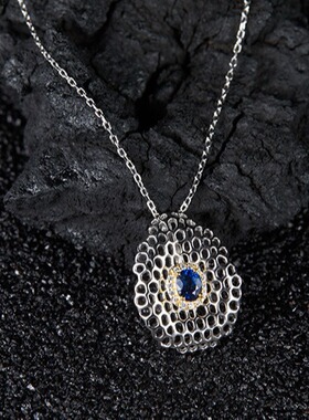 直播彩宝吊坠s925纯银天然蓝宝石项链女时尚百搭锁骨链跨境批发