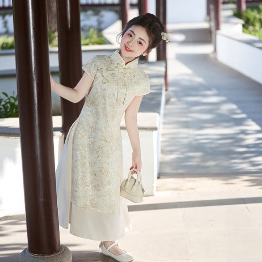 女童旗袍裙2025新款长袖大童新中式儿童国风唐装小女孩连衣裙春秋