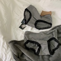 Fans give back price ~ black and white plaid cotton material comfortable elastic large drop 100 hitch lattice briefs low waist women