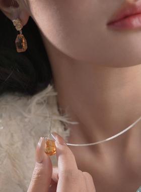 不规则吊坠黄水晶能量石项链