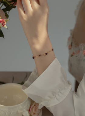 女14K包金石榴石复古双层手链