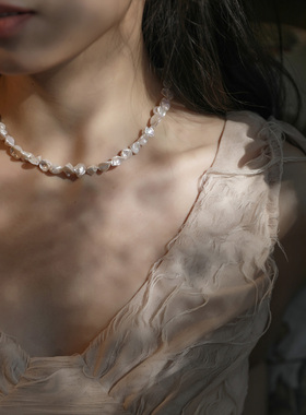 巴洛克异形花瓣珍珠项链925纯银