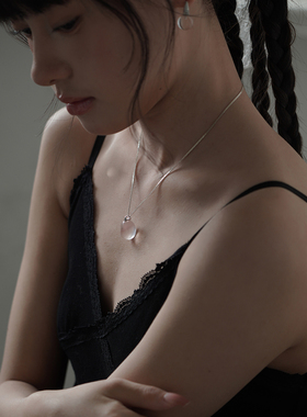 原创设计 小众冰橘粉晶项链925纯银可调节软萌爱心月亮治愈能量