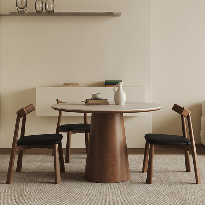 洞石岩板圆形餐桌可带转盘家用小户型实木饭桌黑胡桃木色圆餐桌,淘宝优惠券,粉丝福利购,淘宝优惠卷