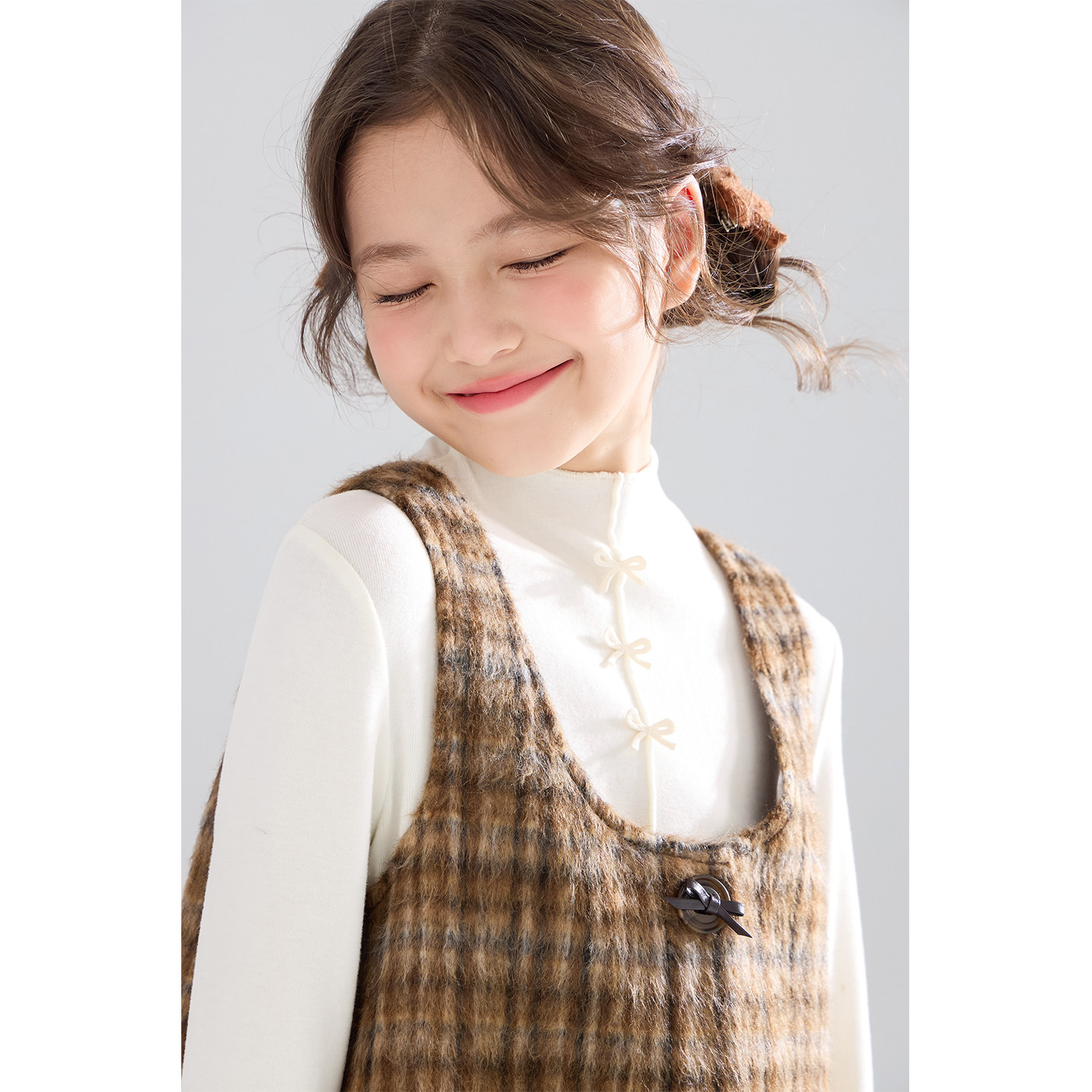 MUCMUKN【栗子松饼】复古格纹含羊毛呢背心连衣裙子女童25冬新款,淘宝优惠券,粉丝福利购,淘宝优惠卷