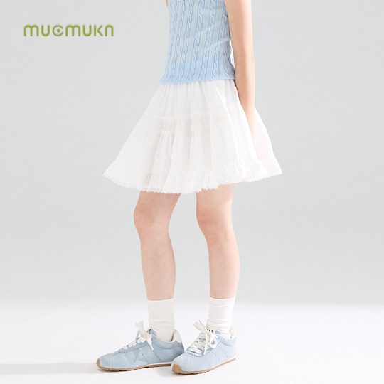 【奶芙朵朵】高密全棉 夏日百搭蓬蓬白色蛋糕腰裙女童夏季新款