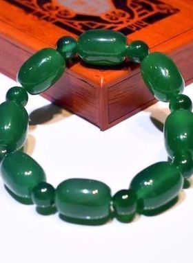 南京天然雨花石孔雀绿玛瑙桶珠手链原石玛瑙手串转运男女礼品