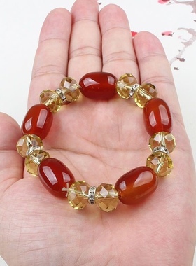 南京天然雨花石孔雀绿玛瑙桶珠手链原石玛瑙手链转运男女礼品