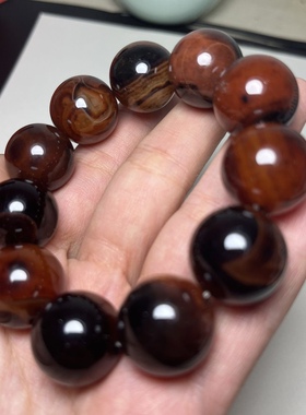 天然玛瑙手串梦幻玛瑙红玛瑙黑曜石情侣手链男女生日礼物玉石手串