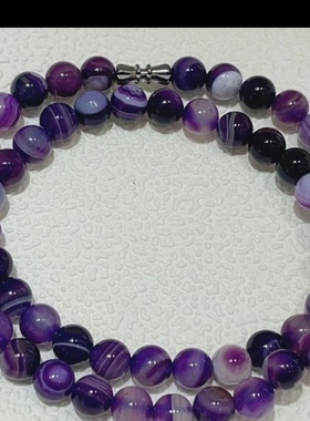 精品南非紫俱来缠丝玛瑙圆珠项链女款夏季新款水晶石纯天然真品