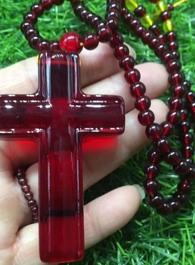 天然血珀十字架吊坠男女鸡油黄锁骨链毛衣项链颈链情侣款挂件饰品