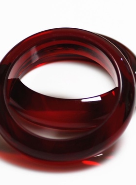 正品琥珀蜜蜡手镯女酒红血珀手镯法宝加宽标准本命年镯子送礼佳品