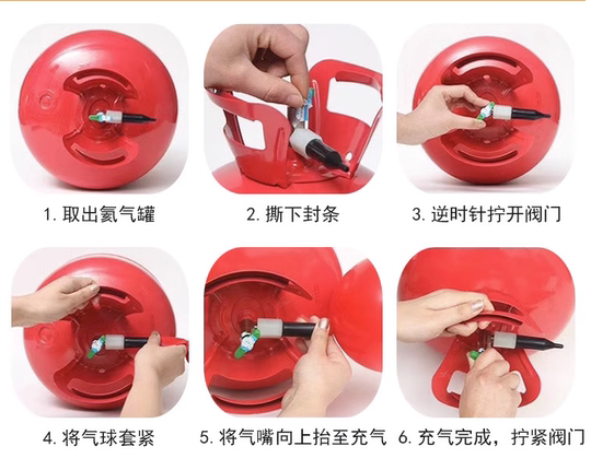 Helium tank balloon inflated and floating in the air decoration arrangement