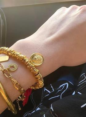 古法金包银五帝钱手链女款