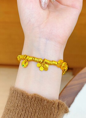 金包银古法五帝钱盘缠手链平安喜乐小鱼胖福钱币钱串子锤纹圈手串