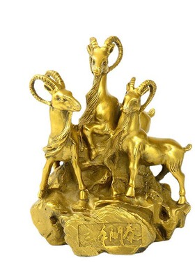 黄铜三羊开泰摆件三羊上山客厅家居店铺乔迁开业装饰工艺礼品铜羊