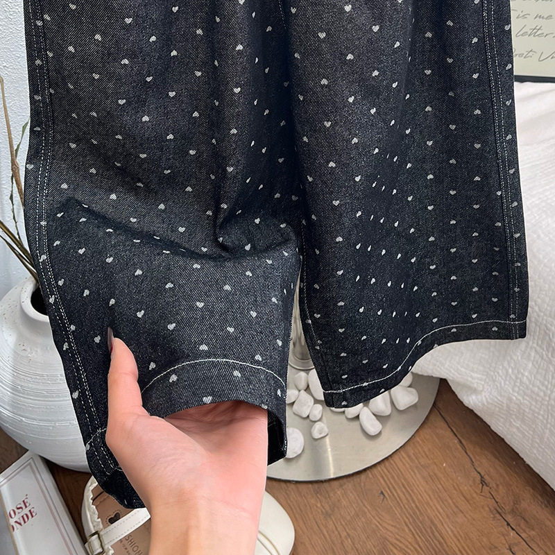 女童韩版春秋季时尚满印爱心牛仔裤百搭洋气休闲裤女宝宝潮,淘宝优惠券,粉丝福利购,淘宝优惠卷