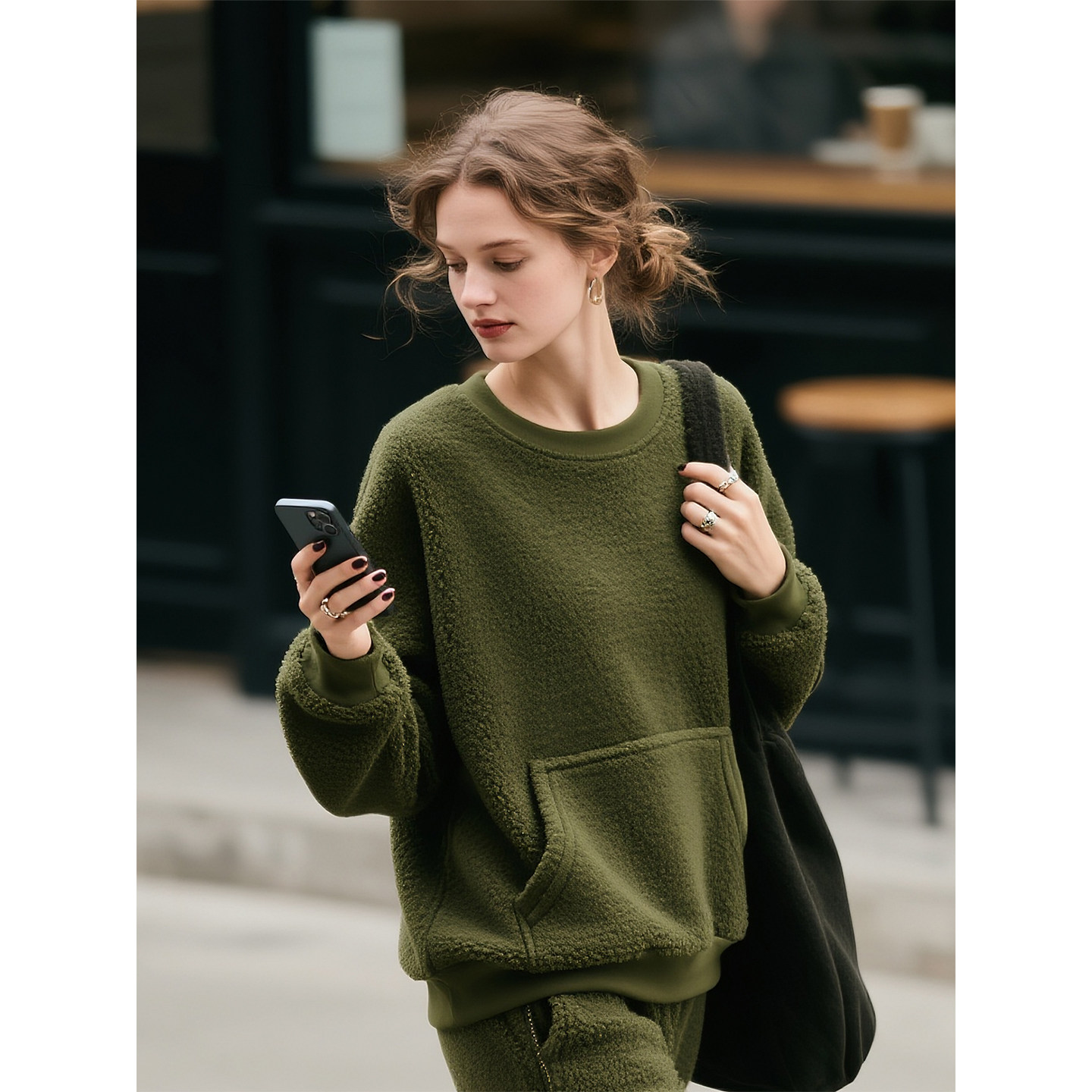 军绿色卫衣套装女秋冬宽松慵懒风阔腿裤两件套2026超火穿搭一整套,淘宝优惠券,粉丝福利购,淘宝优惠卷