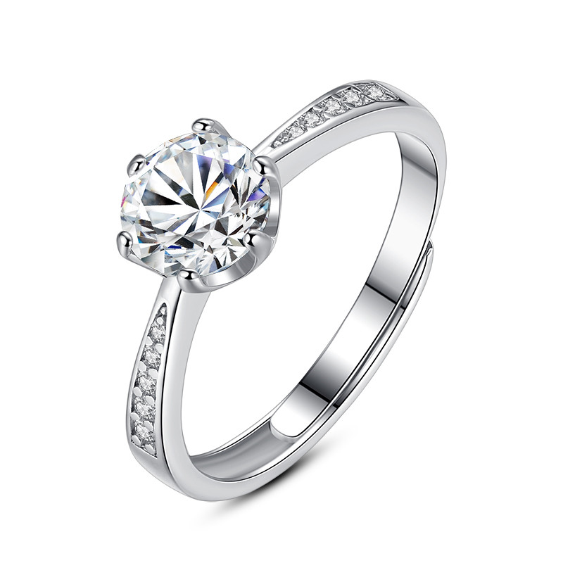 正品d色莫桑石钻戒女纯银结婚戒指 富禧阁戒指/指环