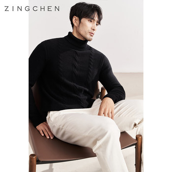 ZINGCHEN ຖັກແສ່ວຫນາແຫນ້ນຫນາແຫນ້ນ Turtle Sweater ຜູ້ຊາຍຖັກ Cashmere Sweater