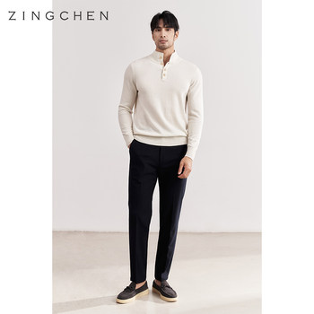 ZINGCHEN pure cashmere thick-needle button half turtleneck sweater knitted cashmere sweater