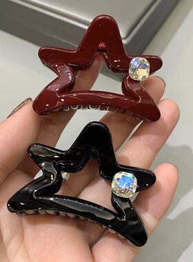 韩系复古安可拉红水钻鲨鱼夹
