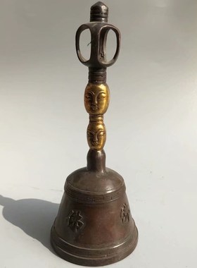 黄色铜铃仿古风桌面装饰佛字