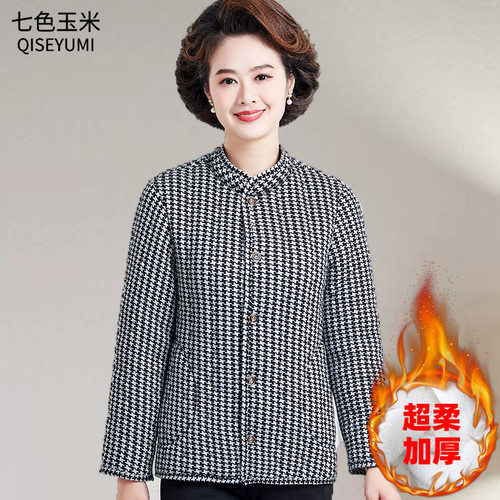 妈妈冬季加绒加厚碎花小棉袄中老年女轻薄款内胆棉衣奶奶保暖棉服 - 图1
