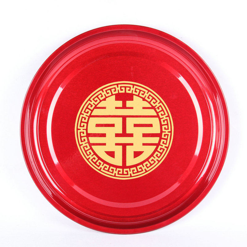 婚庆托盘红色圆形喜盘 婚庆用品红色果盘子结婚用品不锈钢喜盘,淘宝优惠券,粉丝福利购,淘宝优惠卷