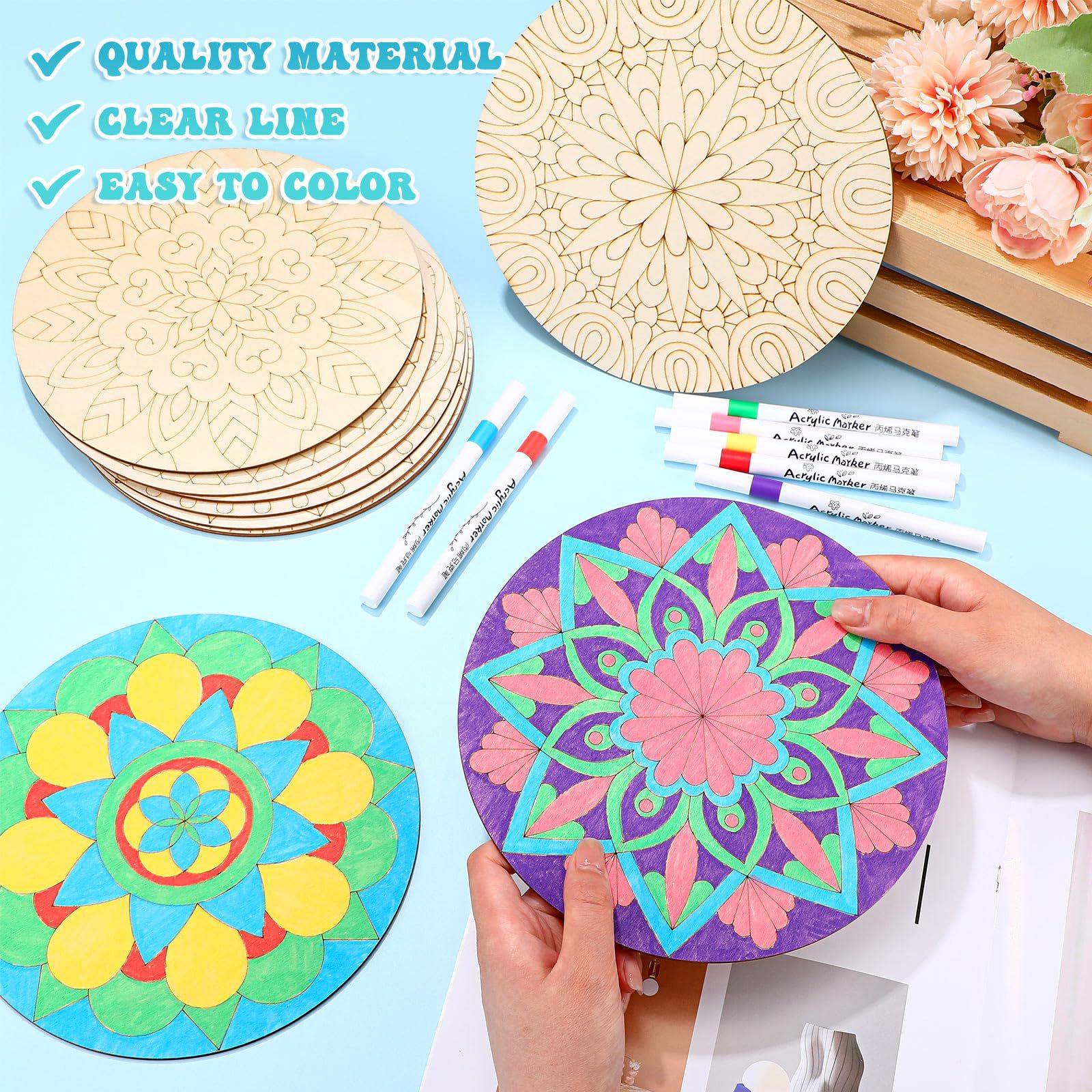 曼陀罗白模木板片手绘手工DIY材料10pcs涂鸦填色墙壁装饰绘画涂色,淘宝优惠券,粉丝福利购,淘宝优惠卷
