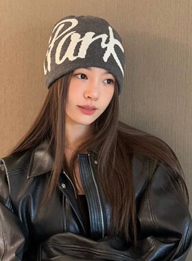 美式字母提花针织毛线帽子女款秋冬保暖川西旅行穿搭登山帽男冷帽