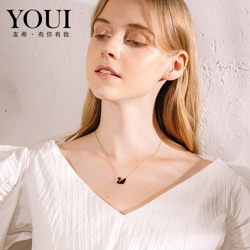 925纯银黑天鹅女小众ins锁骨链 友希项链