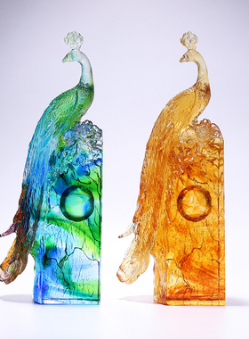 琉璃孔雀摆件凤鸣富贵结婚礼物中国风工艺品客厅装饰搬家乔迁送礼