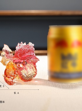 琉璃财狮红色狮子中式瑞狮迷你摆件客厅书房红金色卡通装饰工艺品