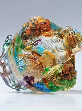 琉璃金蟾聚宝盆摆件招财家居装饰新店开业乔迁新居礼物高档工艺品